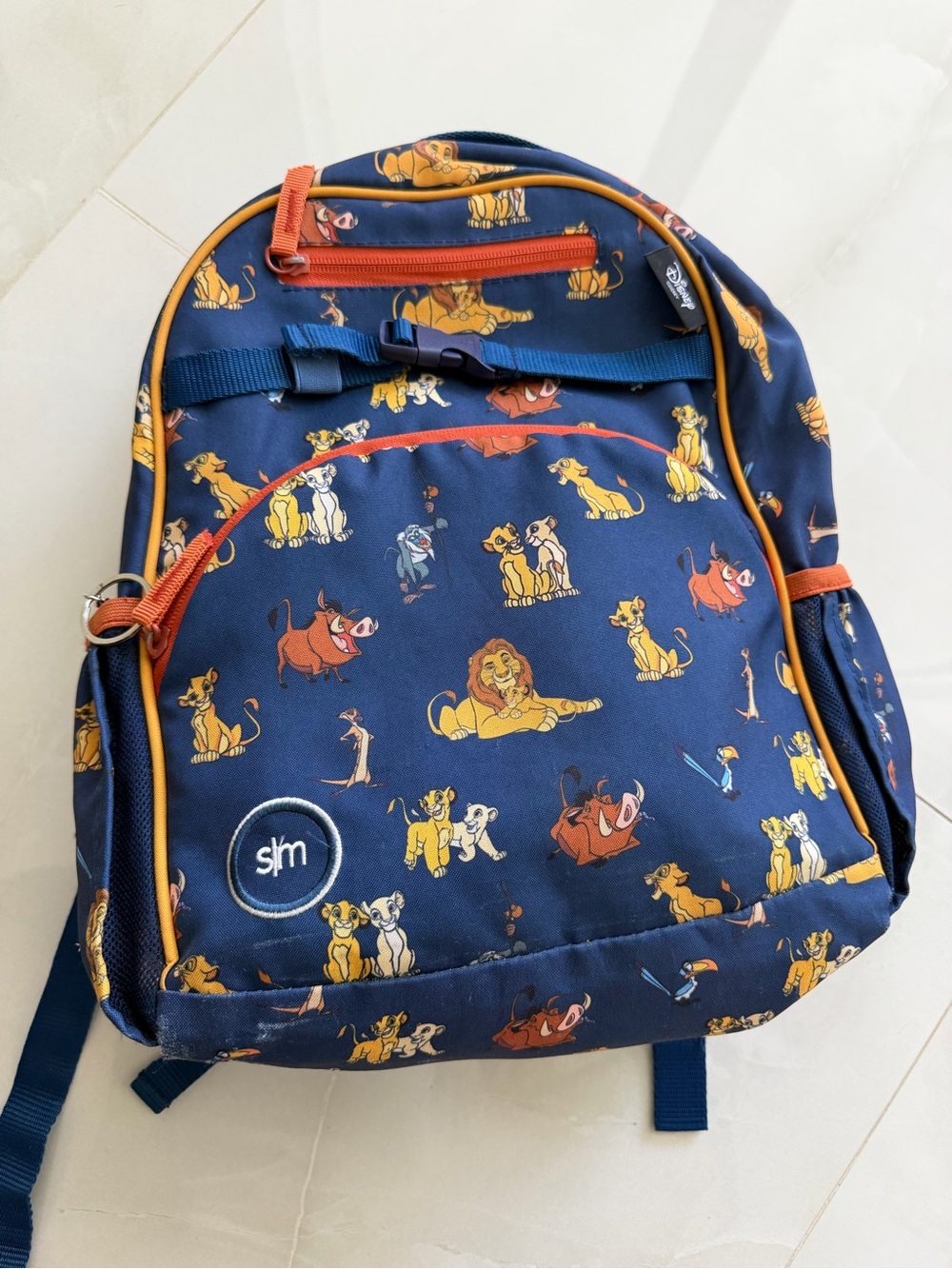 Kids Navy Lion King Print Backpack with Orange Trim